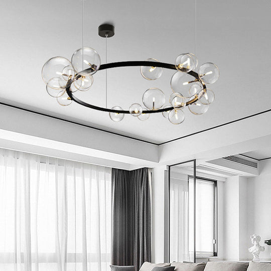 Minimalist Black Pendant Chandelier with Clear Glass Orb - Ideal Dining Room Lighting Fixture