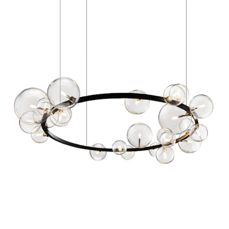 Minimalist Black Glass Chandelier For Dining Room - Orb Pendant Light Fixture