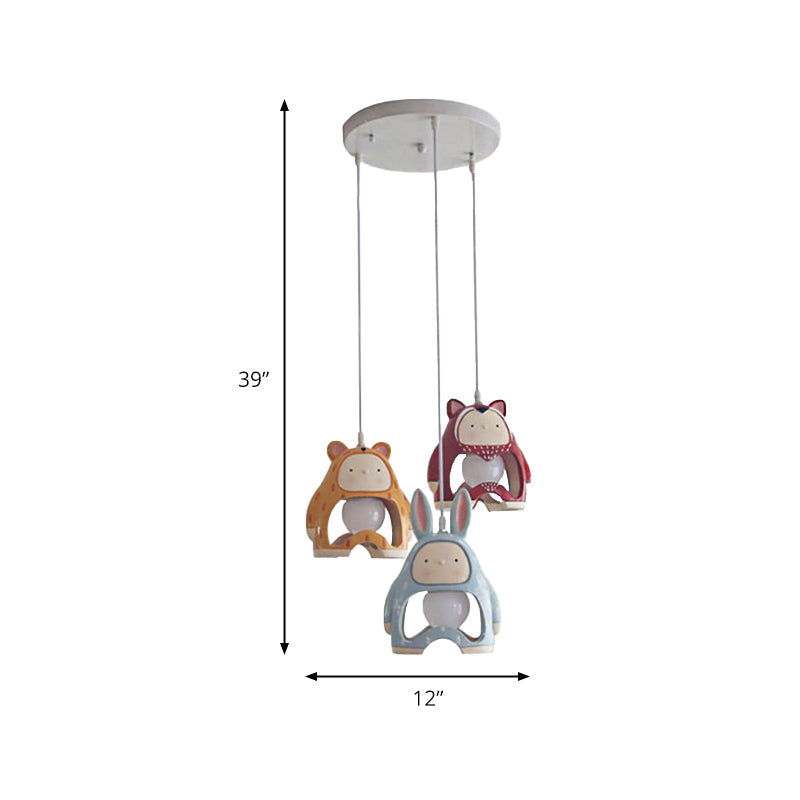 Nordic Animal Pendant Light - 3-Light Resin Lamp For Baby Bedroom