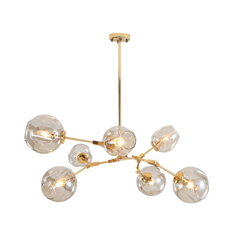 Golden Simplicity Cup Shade Pendant Chandelier With Clear Dimpled Glass 7-Bulb Dining Room Lighting