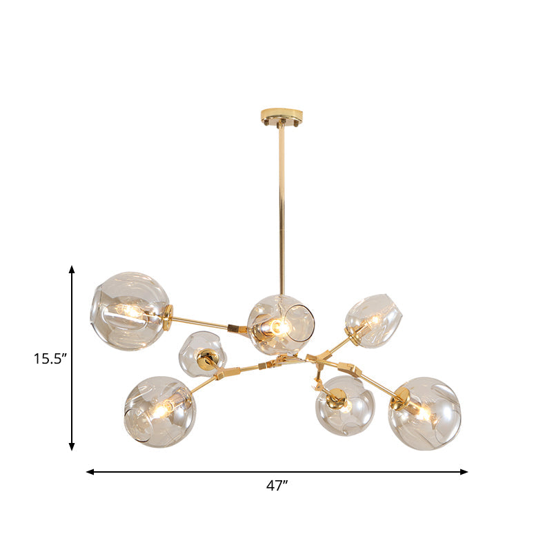 Golden Simplicity Cup Shade Pendant Chandelier With Clear Dimpled Glass 7-Bulb Dining Room Lighting