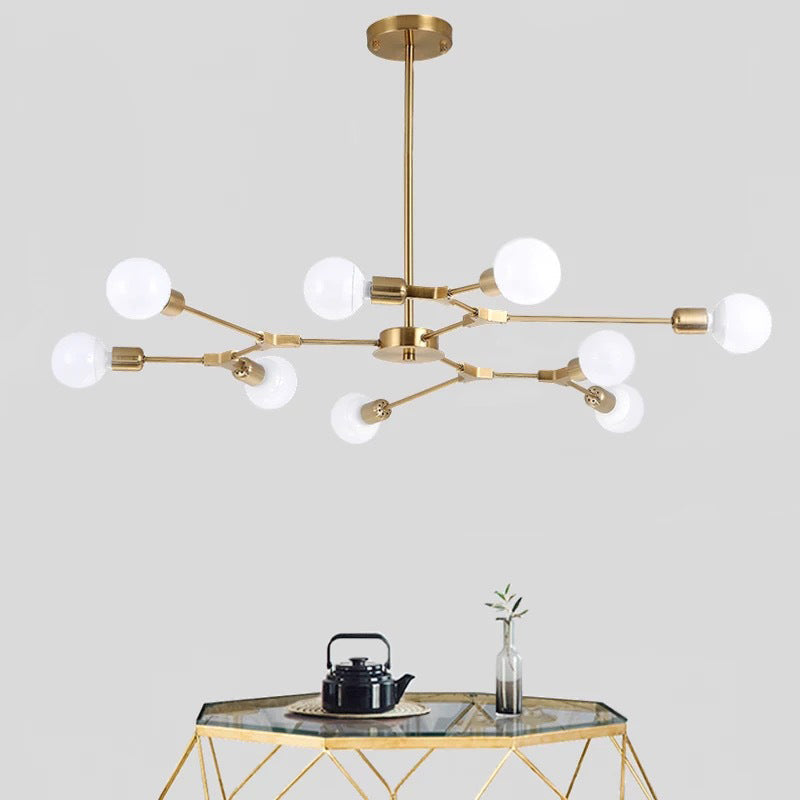 Sputnik Modern Chandelier with White Glass Shade - Metal Pendant Light Fixture