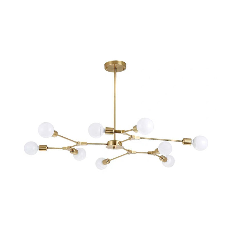 Sputnik Modern Chandelier with White Glass Shade - Metal Pendant Light Fixture