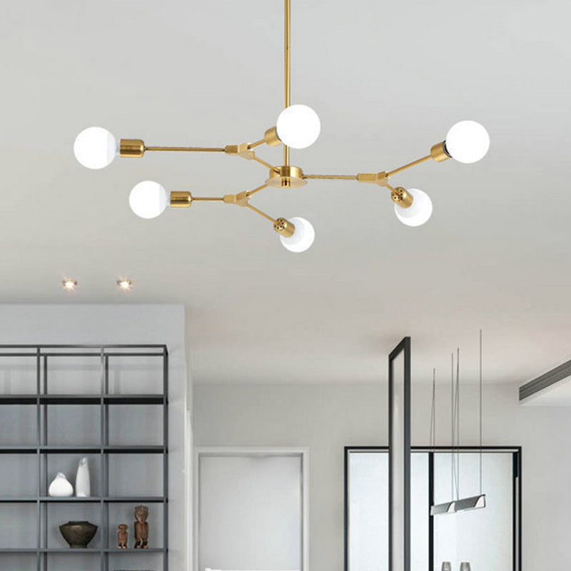 Sputnik Modern Chandelier with White Glass Shade - Metal Pendant Light Fixture