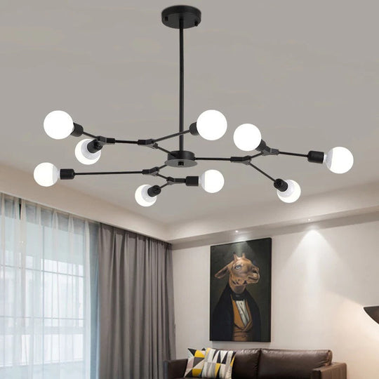 Sputnik Modern Chandelier with White Glass Shade - Metal Pendant Light Fixture