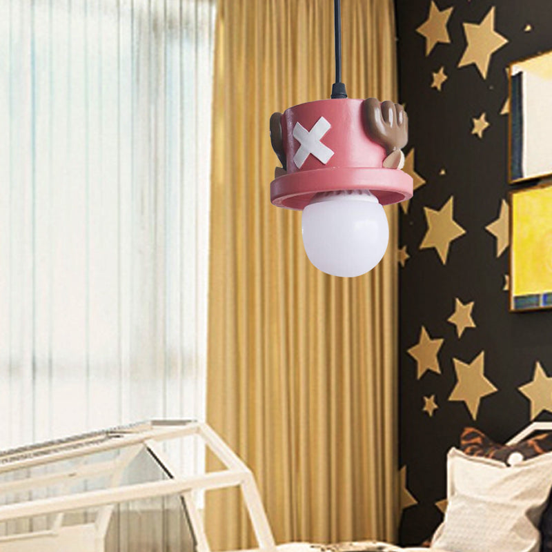 Cartoon Pirate Pendant Light - Resin Single Hanging Lamp For Corridor And Foyer (Red)