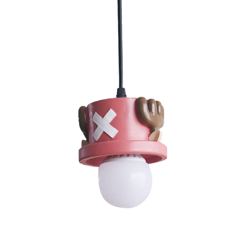 Cartoon Pirate Pendant Light - Resin Single Hanging Lamp For Corridor And Foyer (Red)