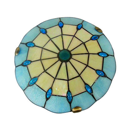 Tiffany Blue Dome Shade Flush Mount Ceiling Light With Jewel Decoration - Available In 12/16/19.5