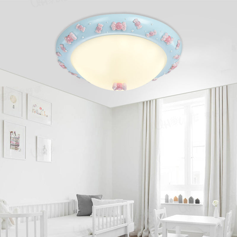 Cute Led Frosted Glass Bowl Ceiling Light For Childs Bedroom Blue / B