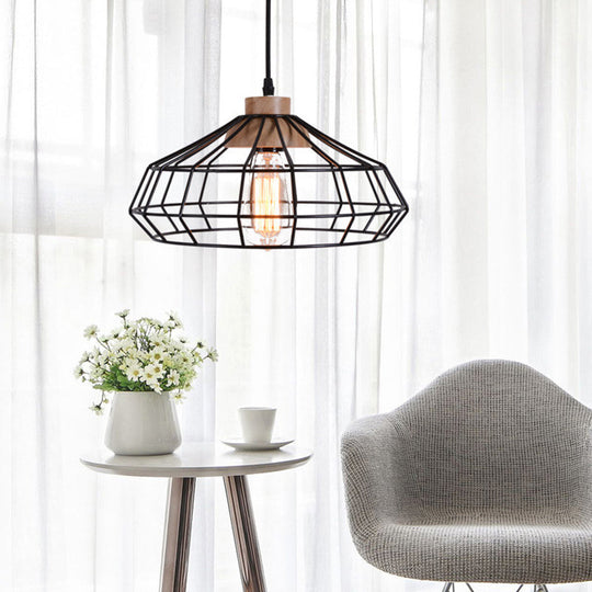 Modern Black Metal Pendant Light With Wooden Cap - Perfect For Dining Room