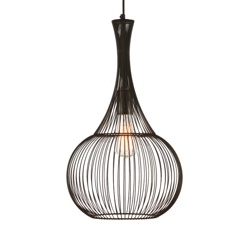 Teardrop Cage Pendant Light: Industrial Black Iron Ceiling Lighting for Living Room