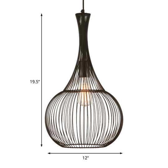 Teardrop Cage Pendant Light: Industrial Black Iron Ceiling Lighting for Living Room