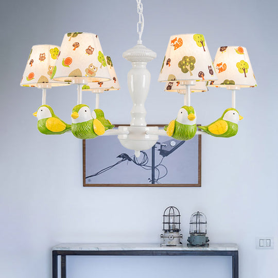 Green Bird Pendant Light: Rustic Metal Chandelier For Child Bedroom