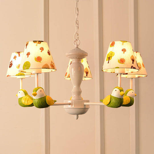 Green Bird Pendant Light: Rustic Metal Chandelier For Child Bedroom