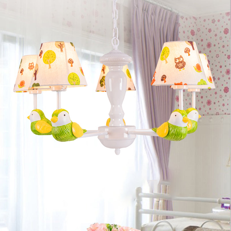 Green Bird Pendant Light: Rustic Metal Chandelier For Child Bedroom