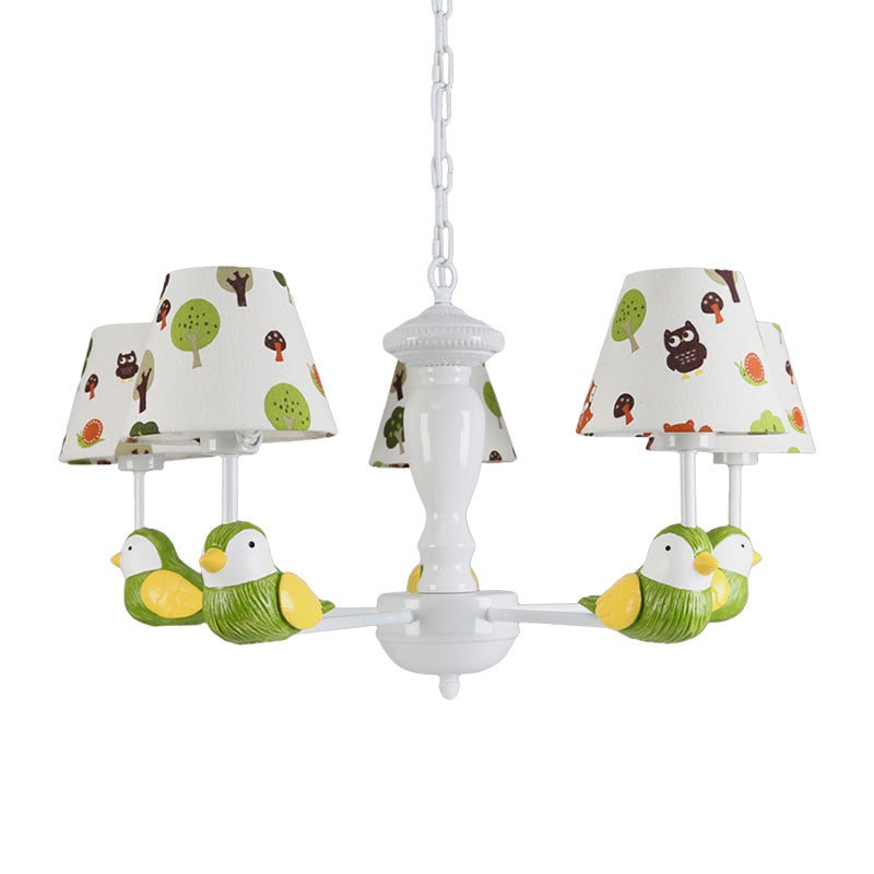 Green Bird Pendant Light: Rustic Metal Chandelier For Child Bedroom