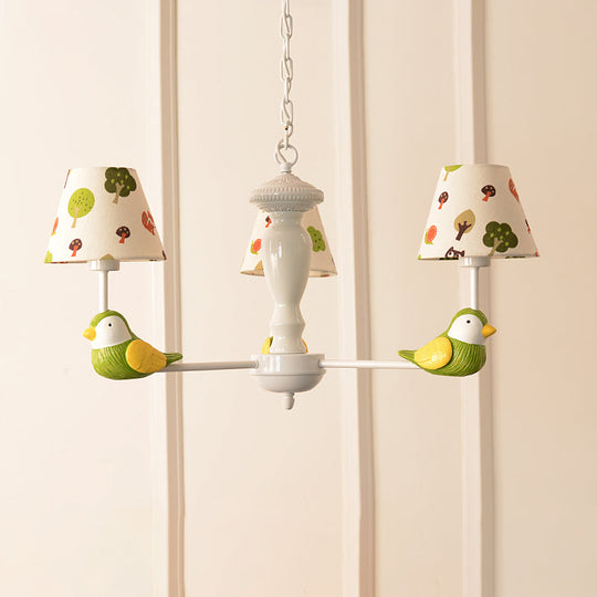 Green Bird Pendant Light: Rustic Metal Chandelier For Child Bedroom