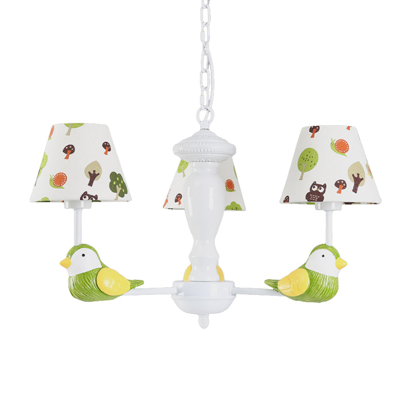 Green Bird Pendant Light: Rustic Metal Chandelier For Child Bedroom