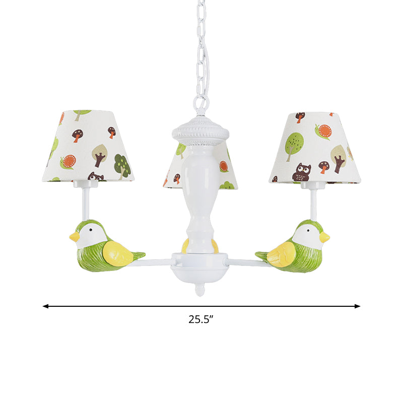 Green Bird Pendant Light: Rustic Metal Chandelier For Child Bedroom