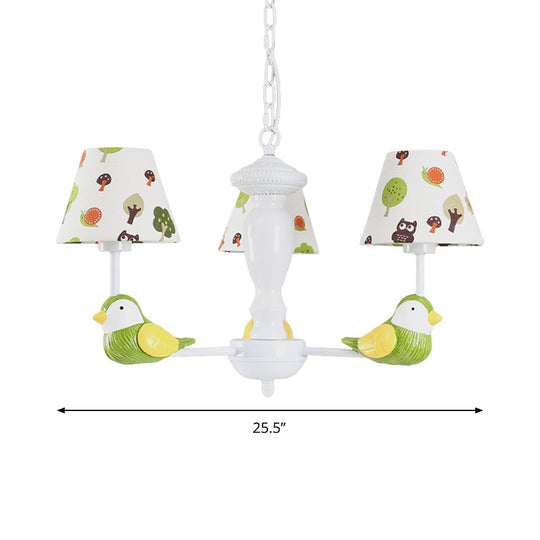 Green Bird Pendant Light: Rustic Metal Chandelier For Child Bedroom