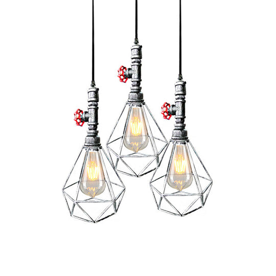 Village Diamond Metal Cage Pendant Light 1-Light Hanging Ceiling Fixture In Black/Weathered