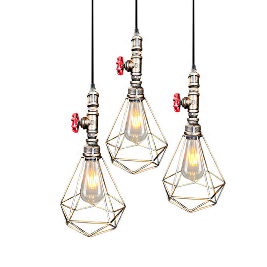 Village Diamond Metal Cage Pendant Light 1-Light Hanging Ceiling Fixture In Black/Weathered