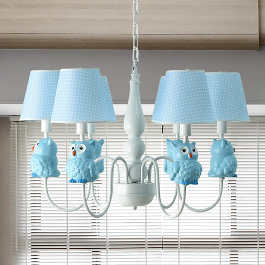 6-Light Cartoon Animal Pendant Chandelier For Nursing Room - Resin With Tapered Shade