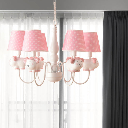 6-Light Cartoon Animal Pendant Chandelier For Nursing Room - Resin With Tapered Shade