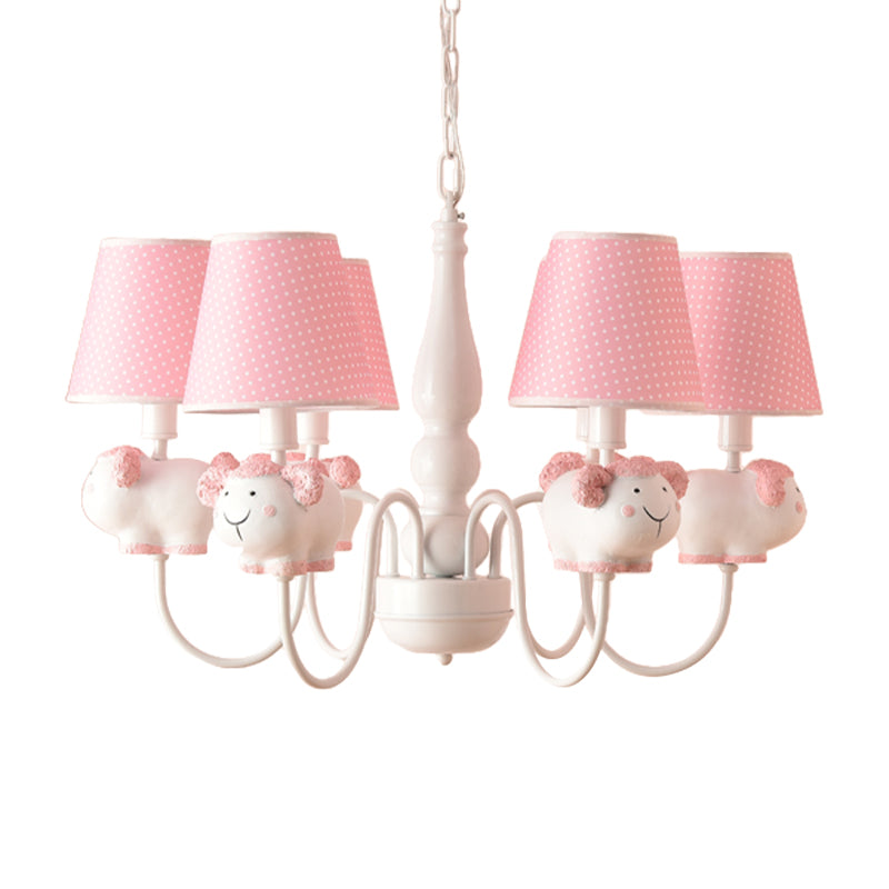 6-Light Cartoon Animal Pendant Chandelier For Nursing Room - Resin With Tapered Shade