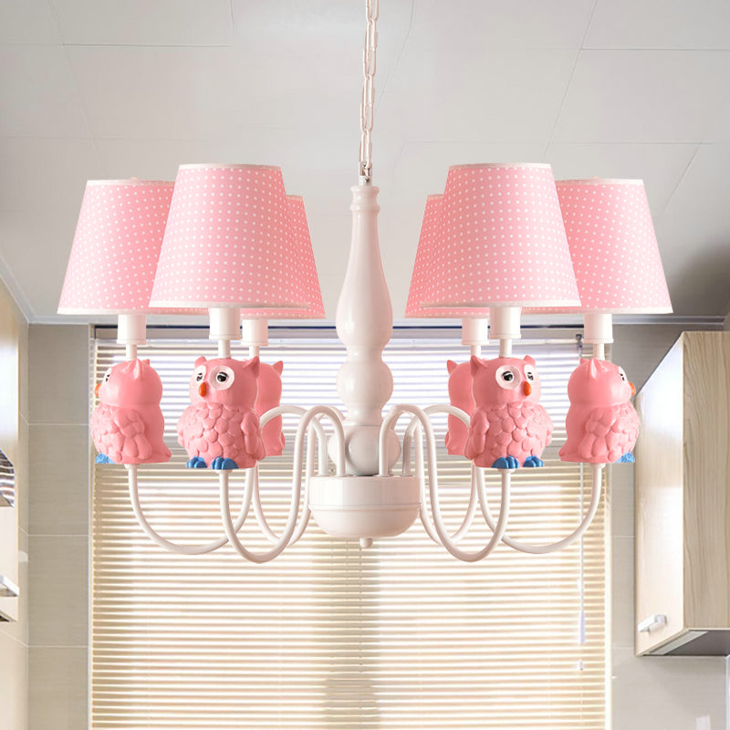 6-Light Cartoon Animal Pendant Chandelier For Nursing Room - Resin With Tapered Shade