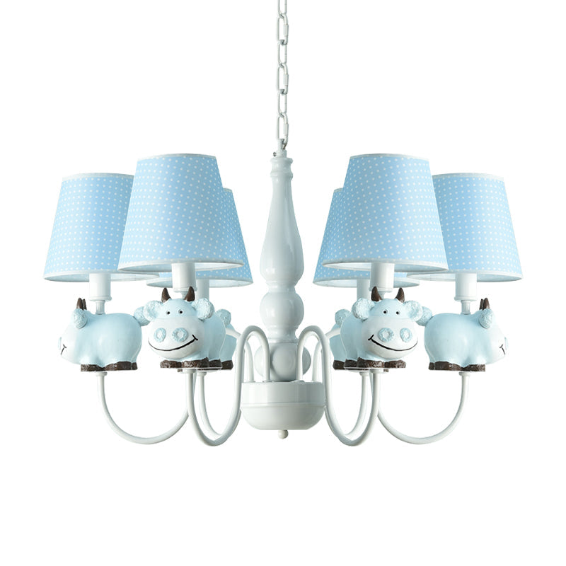 6-Light Cartoon Animal Pendant Chandelier For Nursing Room - Resin With Tapered Shade