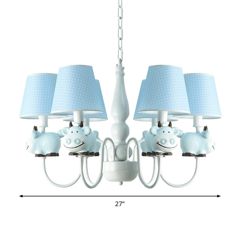 6-Light Cartoon Animal Pendant Chandelier For Nursing Room - Resin With Tapered Shade