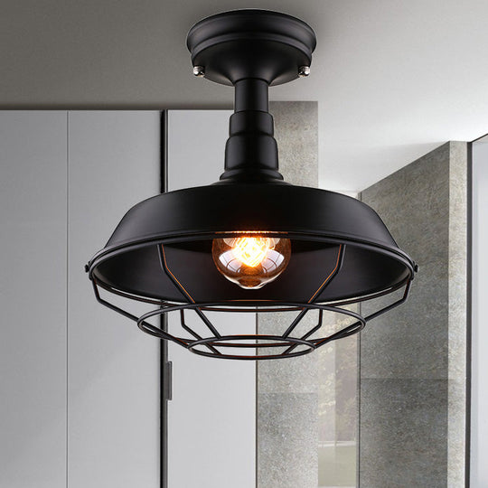 Barn Balcony Retro Style Semi Mount Lighting - 1 Bulb Black Ceiling Mounted Light (10"/14"/18")