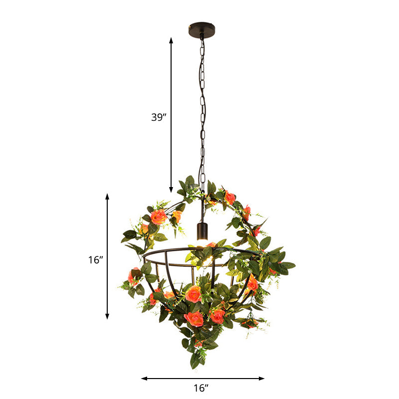 Modern Hanging Pendant Light with Flower Basket Design, 1-Light Black Iron Fixture for Restaurants