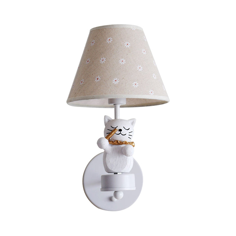 Pet Cat Wall Light - Resin Sconce With Floral Shade For Study Room