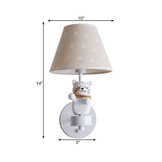 Pet Cat Wall Light - Resin Sconce With Floral Shade For Study Room