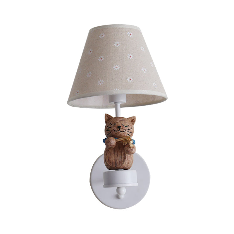 Pet Cat Wall Light - Resin Sconce With Floral Shade For Study Room