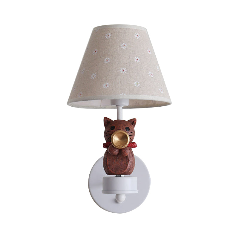 Pet Cat Wall Light - Resin Sconce With Floral Shade For Study Room