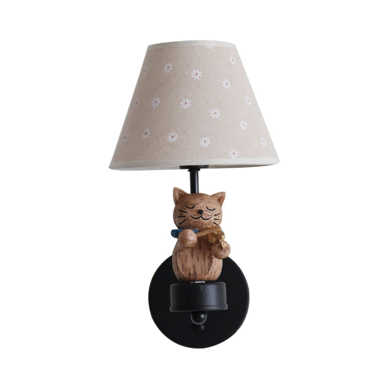 Pet Cat Wall Light - Resin Sconce With Floral Shade For Study Room