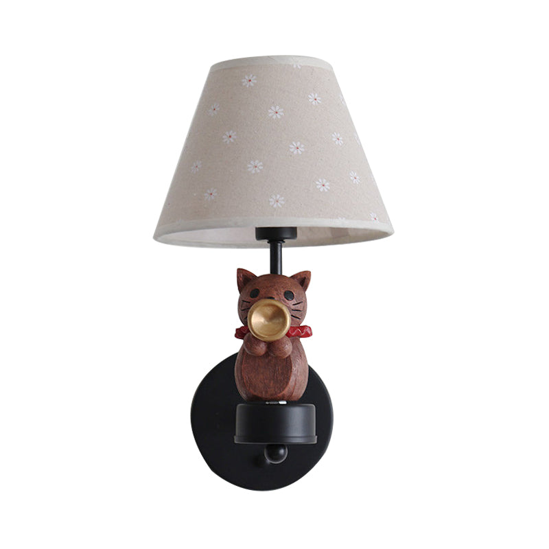 Pet Cat Wall Light - Resin Sconce With Floral Shade For Study Room