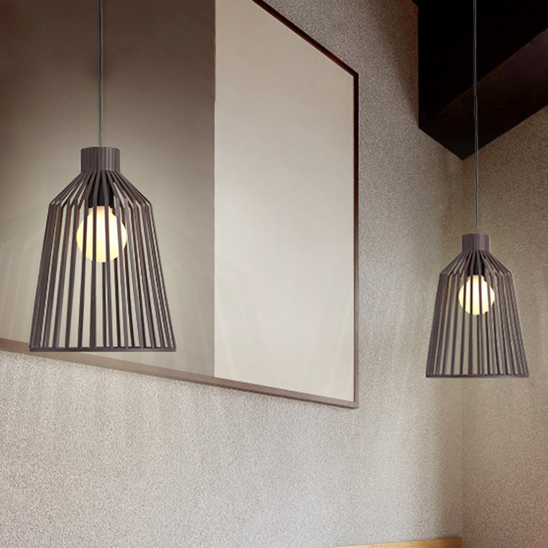 Nordic Style 1-Light Pendant Fixture in Grey/White/Coffee for Kitchen Island - Bell Wire Cage Design