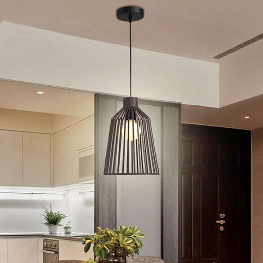 Nordic Style 1-Light Pendant Fixture in Grey/White/Coffee for Kitchen Island - Bell Wire Cage Design