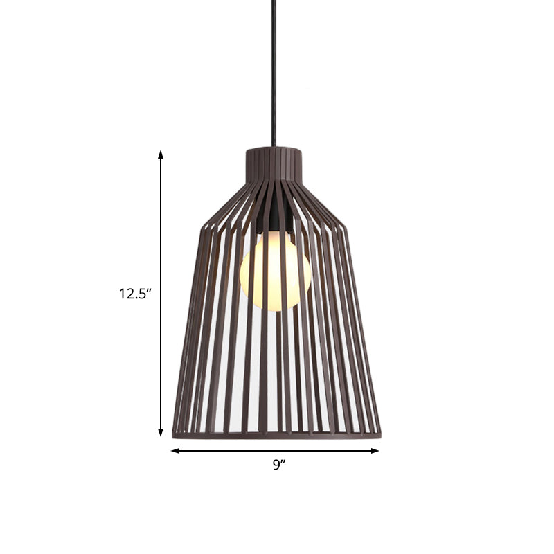 Nordic Style 1-Light Pendant Fixture in Grey/White/Coffee for Kitchen Island - Bell Wire Cage Design