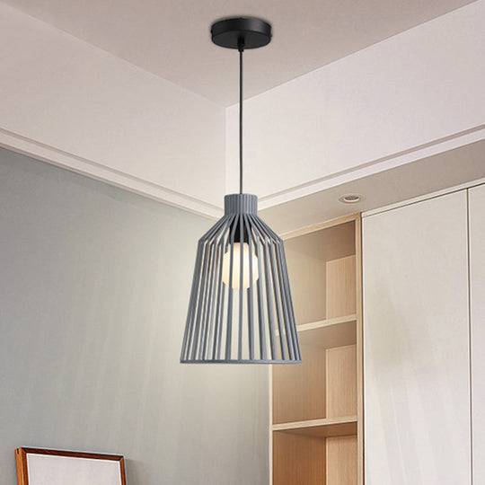 Nordic Style 1-Light Pendant Fixture in Grey/White/Coffee for Kitchen Island - Bell Wire Cage Design