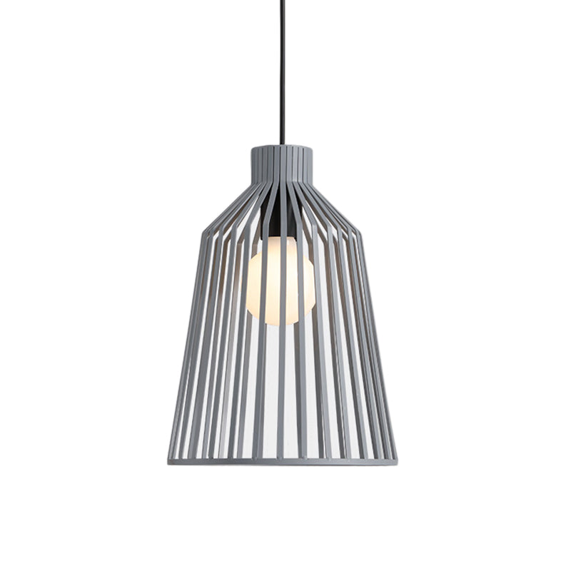 Nordic Style 1-Light Pendant Fixture in Grey/White/Coffee for Kitchen Island - Bell Wire Cage Design