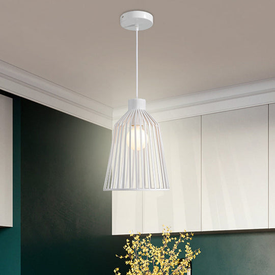 Nordic Style 1-Light Pendant Fixture in Grey/White/Coffee for Kitchen Island - Bell Wire Cage Design