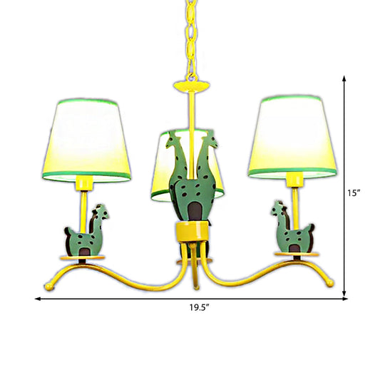 Yellow Cartoon Wood Giraffe Chandelier Light For Living Room With Tapered Shade