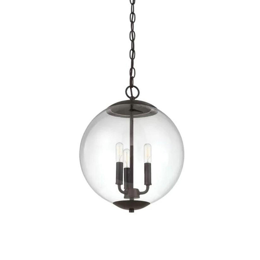 Vintage 3-Light Pendant Chandelier With Clear Glass Globe Shade For Dining Room - Black/Chrome/Gold