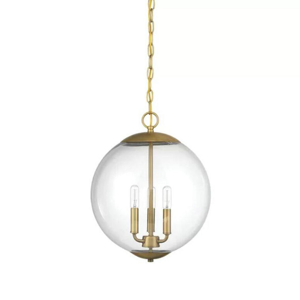 Vintage 3-Light Pendant with Clear Glass Globe Shade - Black/Chrome/Gold - Perfect for Dining Room Chandelier