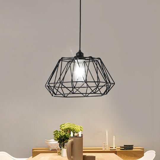 Modern Geometric Iron Ceiling Pendant With Matte Black Shade For Dining Room